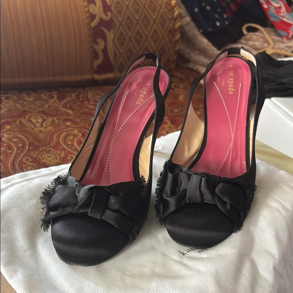 Kate Spade Black Heels with Satin Bow
